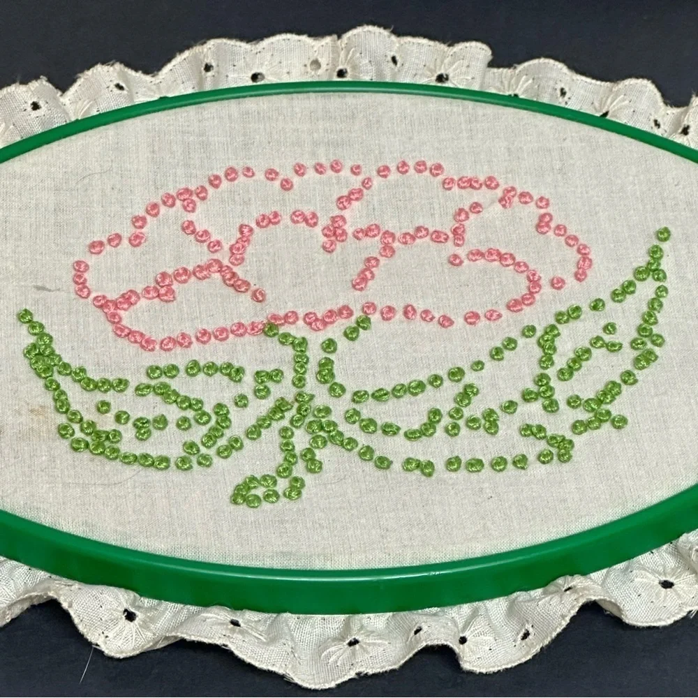 Butterflies Flower Needlepoint Handmade Art Framed Ruffles 3 Pieces Vintage